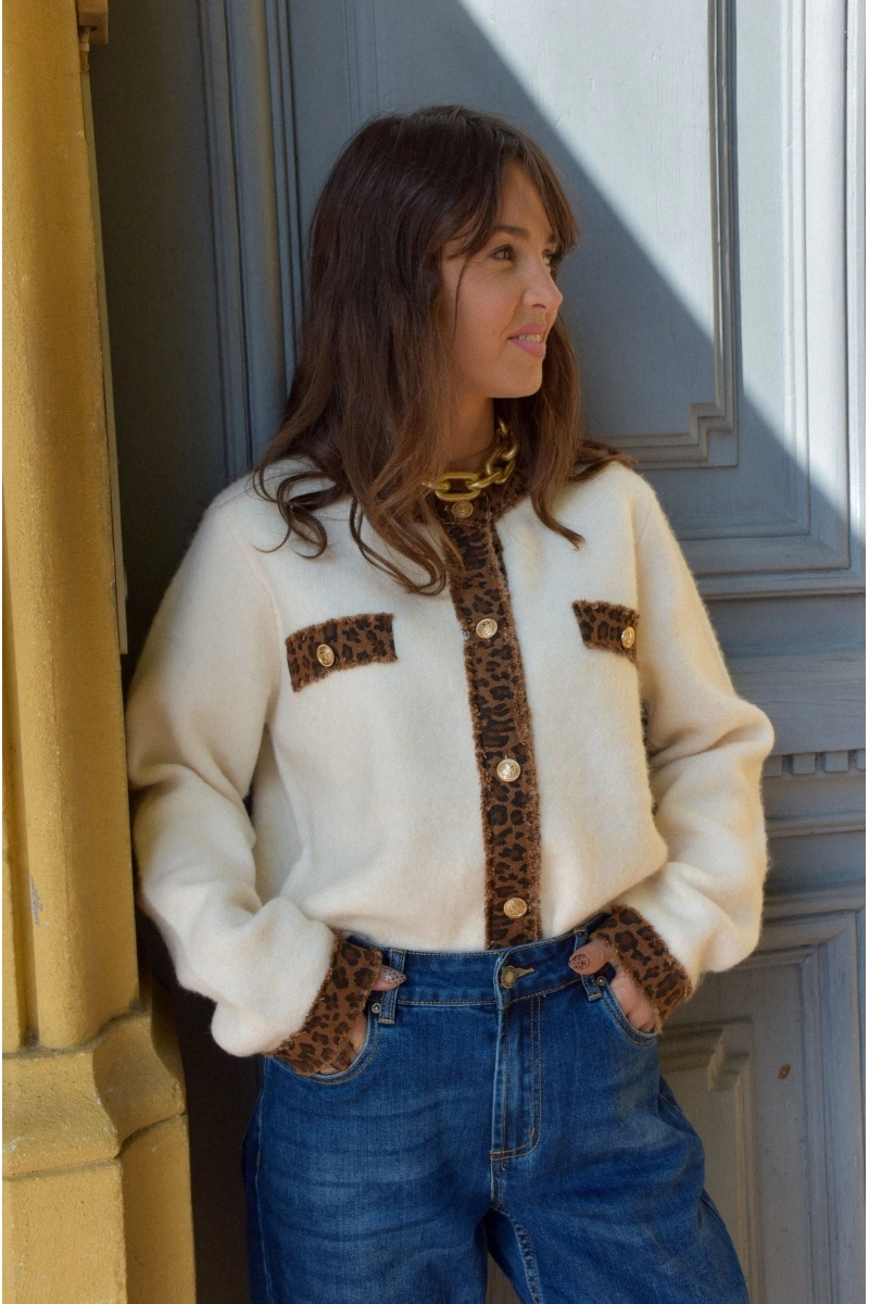 ikoone and blanka LEOPAR ECRU PULL FEMME 2