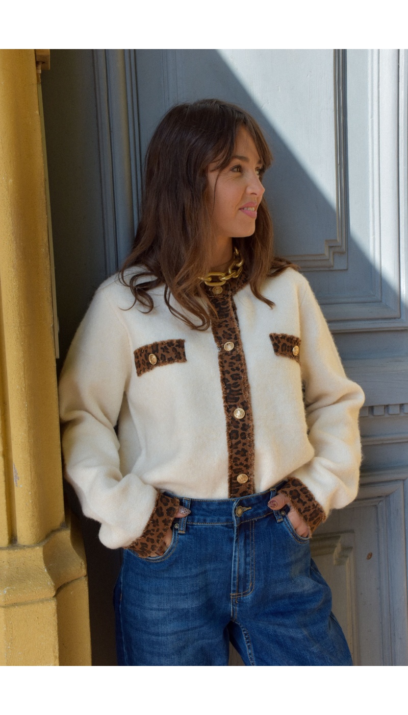 ikoone and blanka LEOPAR ECRU PULL FEMME