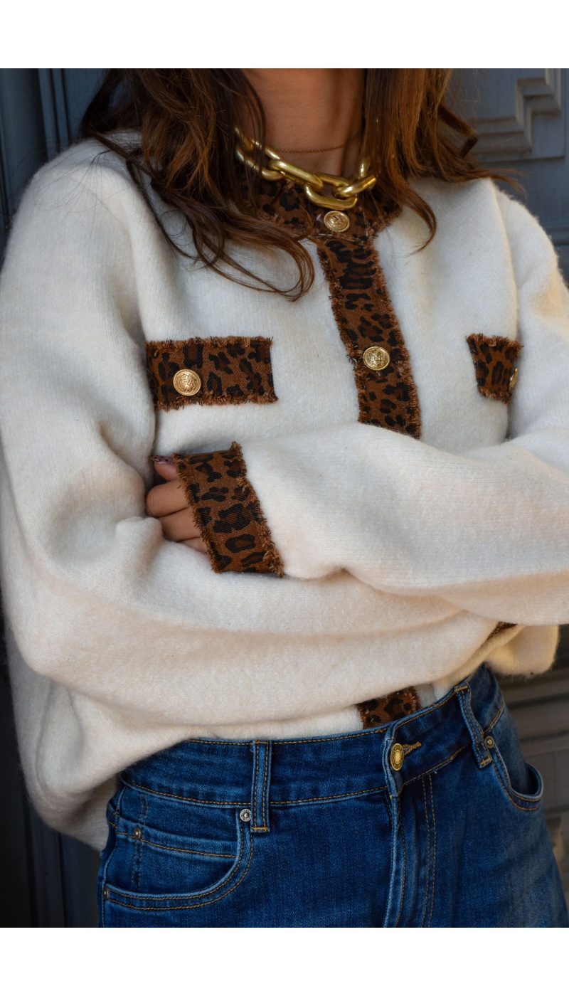 ikoone and blanka LEOPAR ECRU PULL FEMME