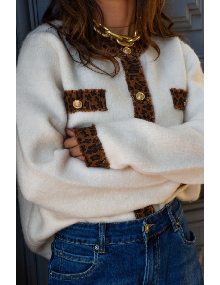 ikoone and blanka LEOPAR ECRU PULL FEMME