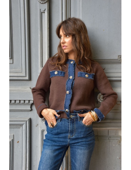 FARFALA MISSTA JEANS MARRON GILET FEMME