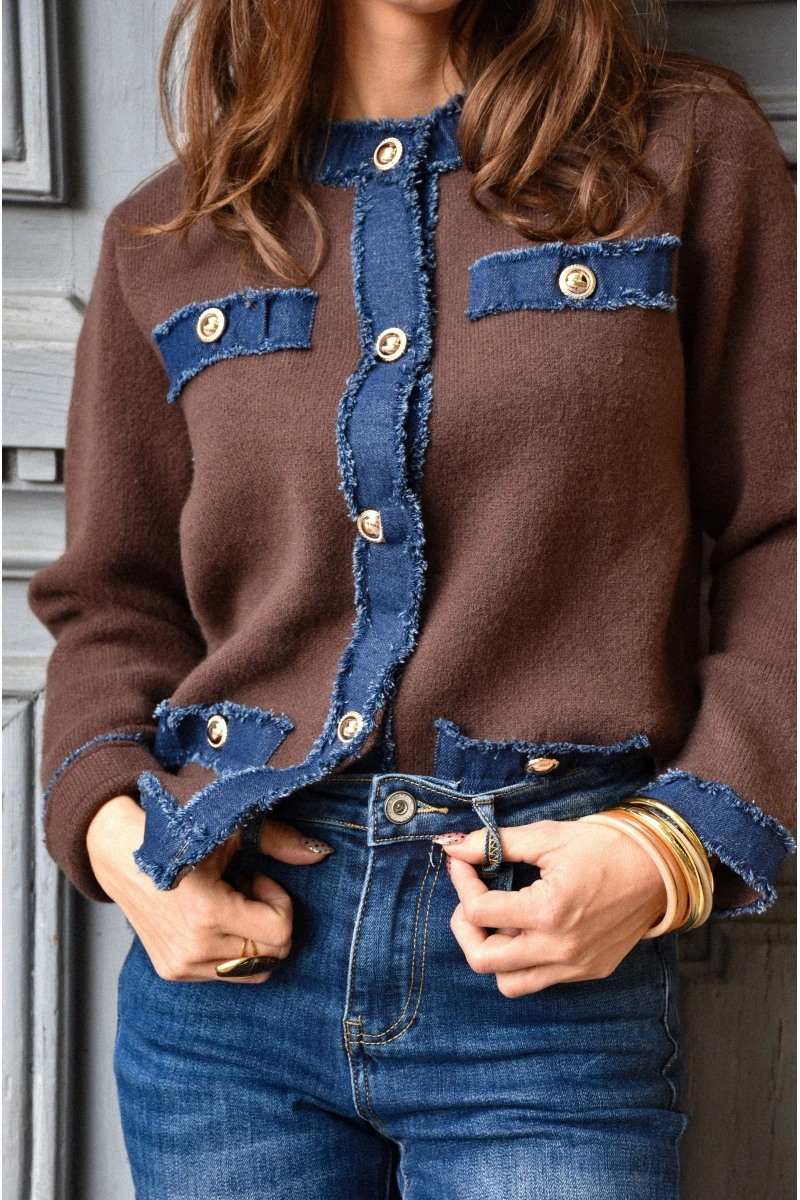 FARFALA MISSTA JEANS MARRON GILET FEMME 2