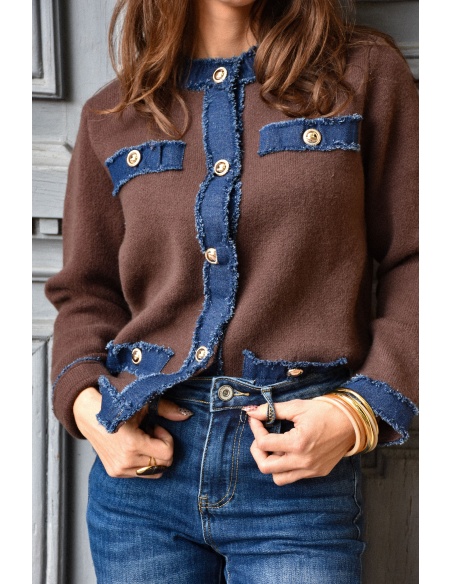 FARFALA MISSTA JEANS MARRON GILET FEMME