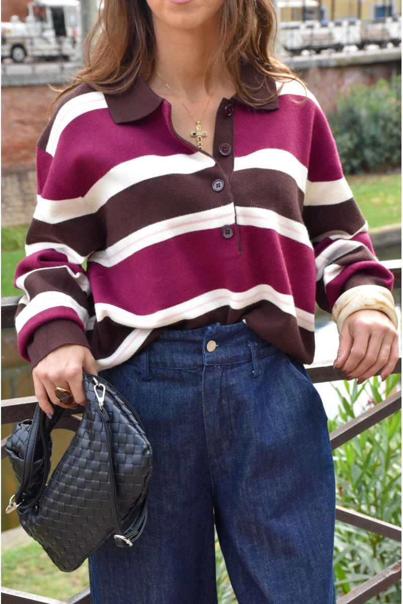 Pull Rayure Bordeau DONATELLA 2