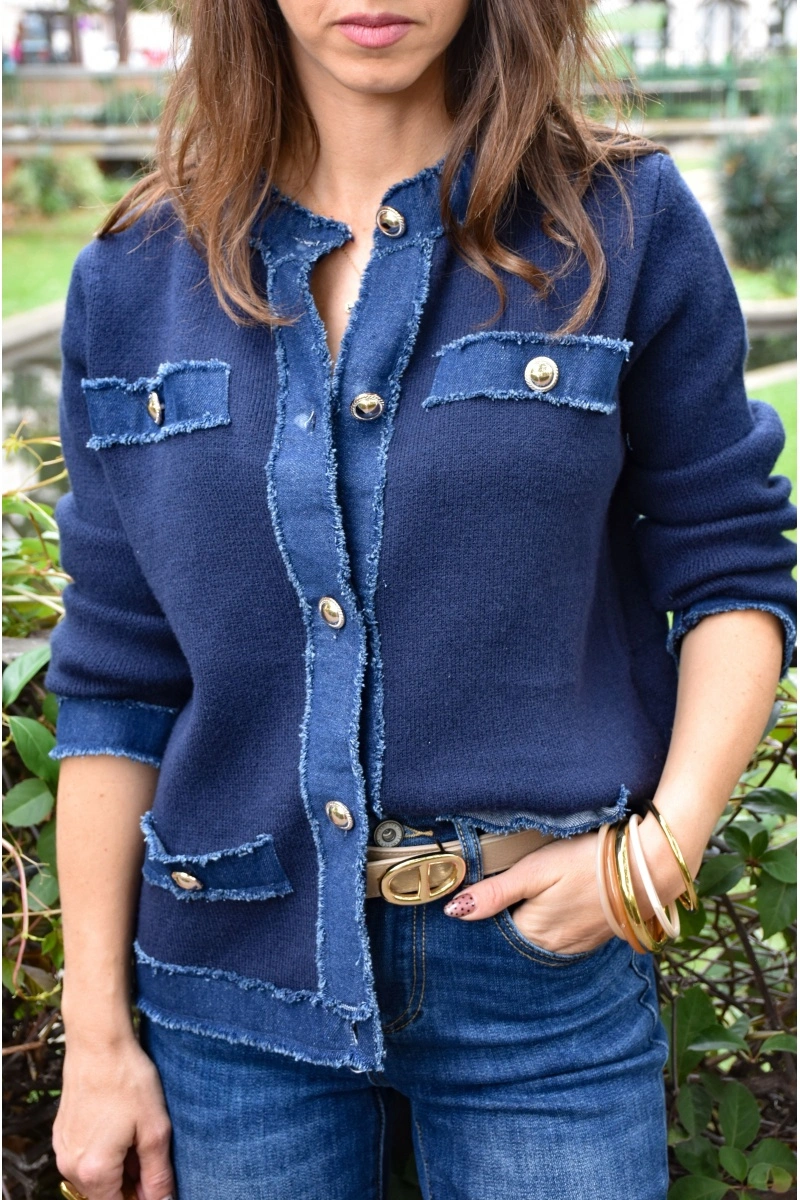 FARFALA MISSTA JEANS MARINE GILET FEMME 2