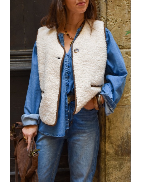 joelly ECRU MARRON GILET FEMME