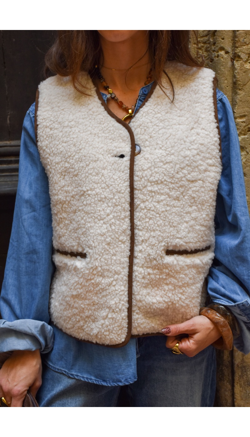 joelly ECRU MARRON GILET FEMME