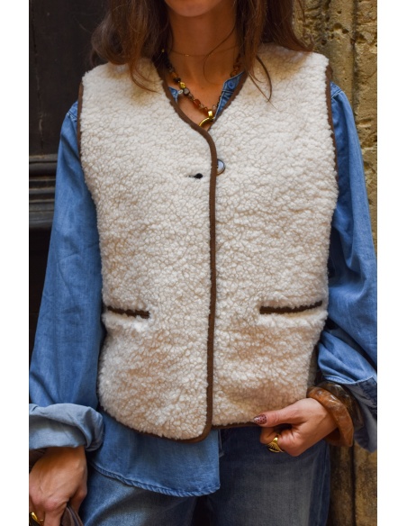 joelly ECRU MARRON GILET FEMME