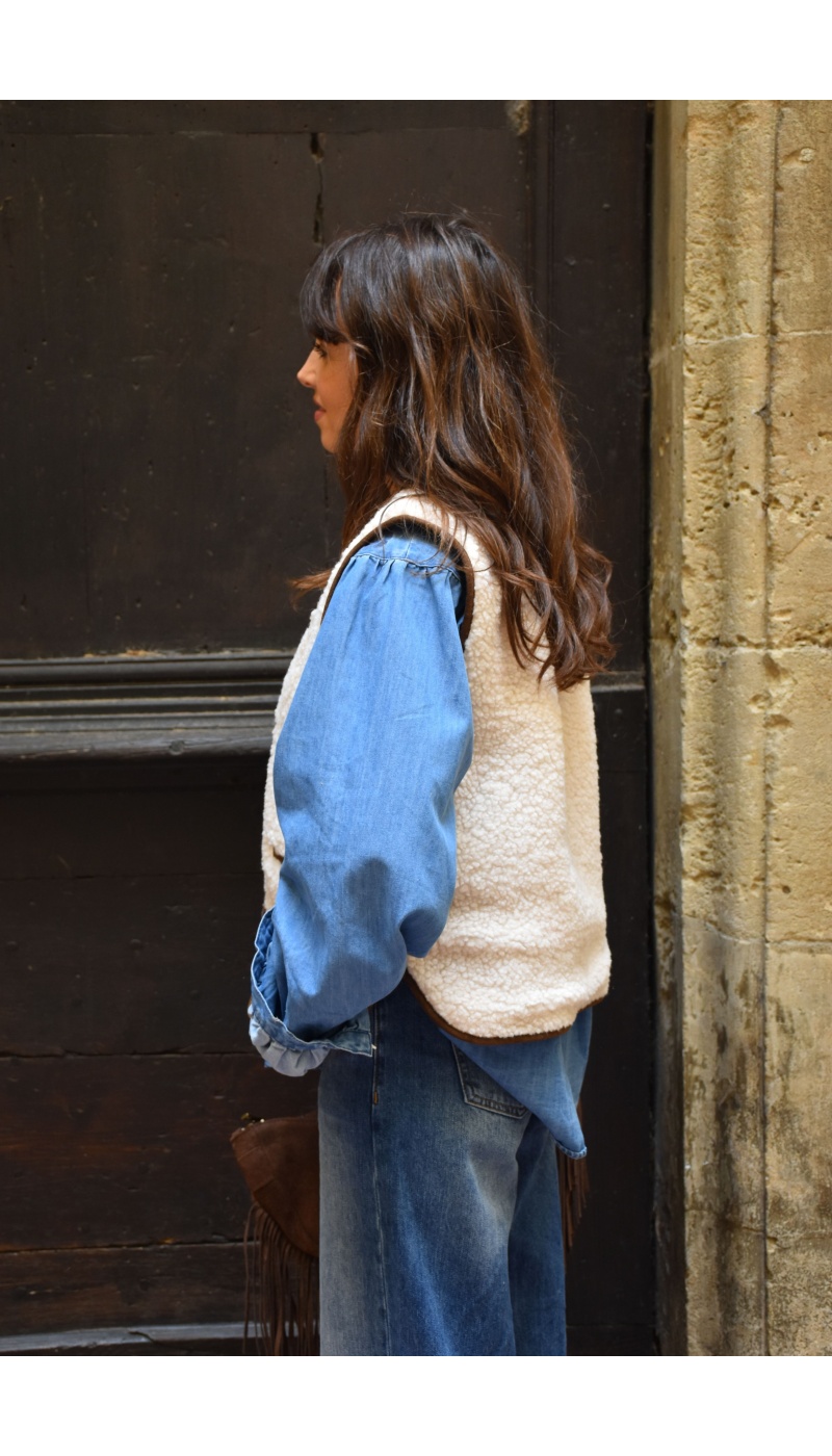 joelly ECRU MARRON GILET FEMME