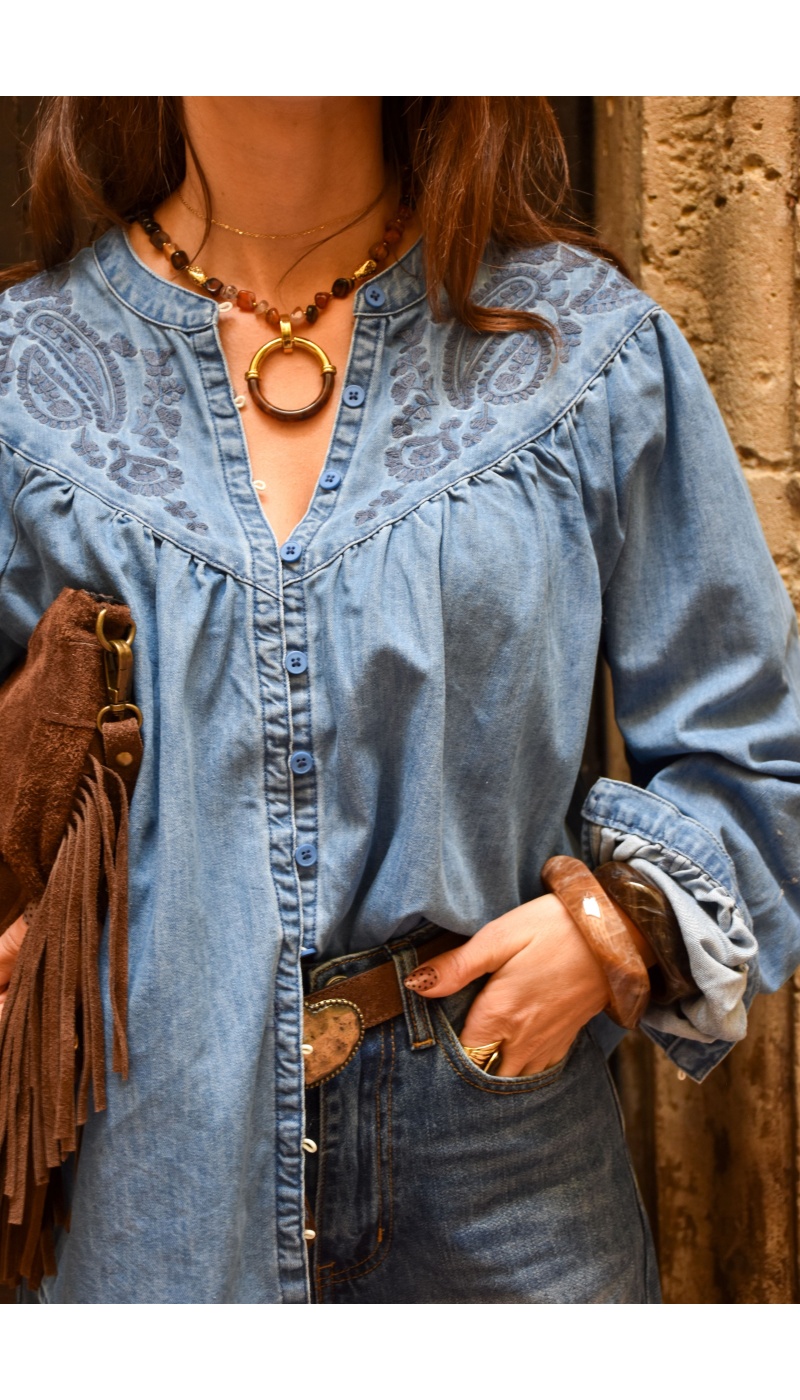 Chemisier Brodé Denim FLORIA