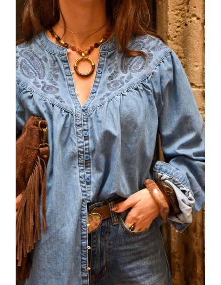 Chemisier Brodé Denim FLORIA