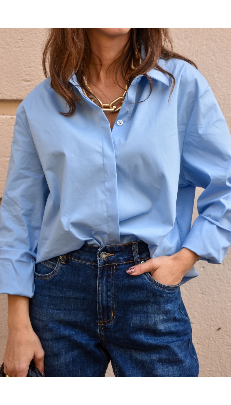 Chemisier Uni Ciel MATHILDE Chemisier Uni Ciel MATHILDE