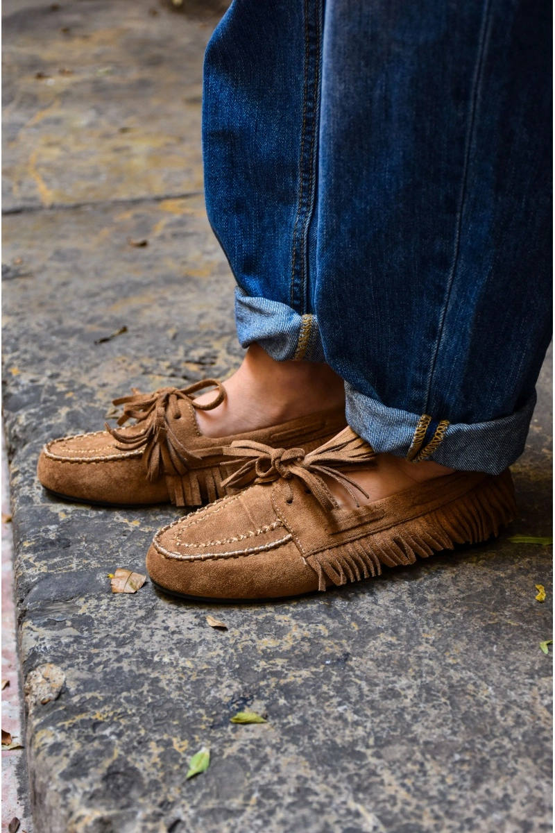 jolina moon shoes FRANGE CAMEL CHAUSSURE FEMME