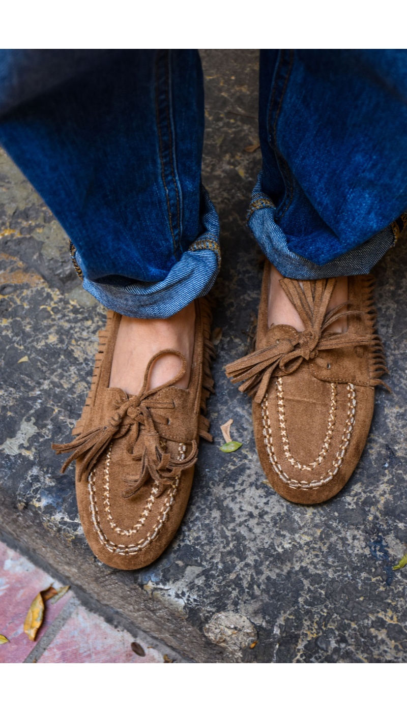 jolina moon shoes FRANGE CAMEL CHAUSSURE FEMME