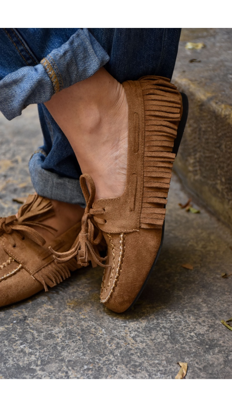 jolina moon shoes FRANGE CAMEL CHAUSSURE FEMME