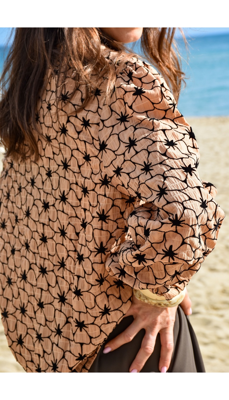 Chemisier Fleurs Camel LISA Chemisier Fleurs Camel LISA