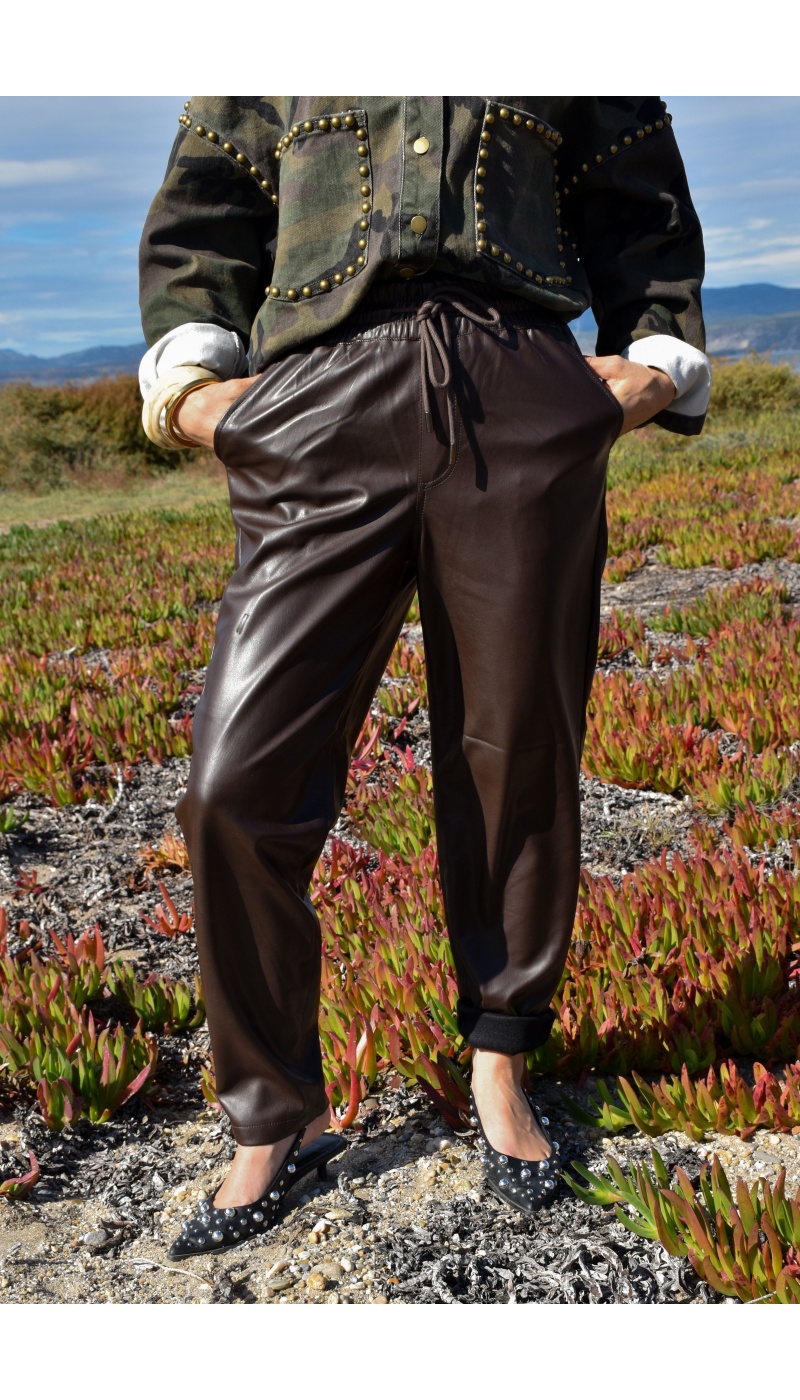 Pantalon Simili Marron VALENTINA Pantalon Simili Marron VALENTINA