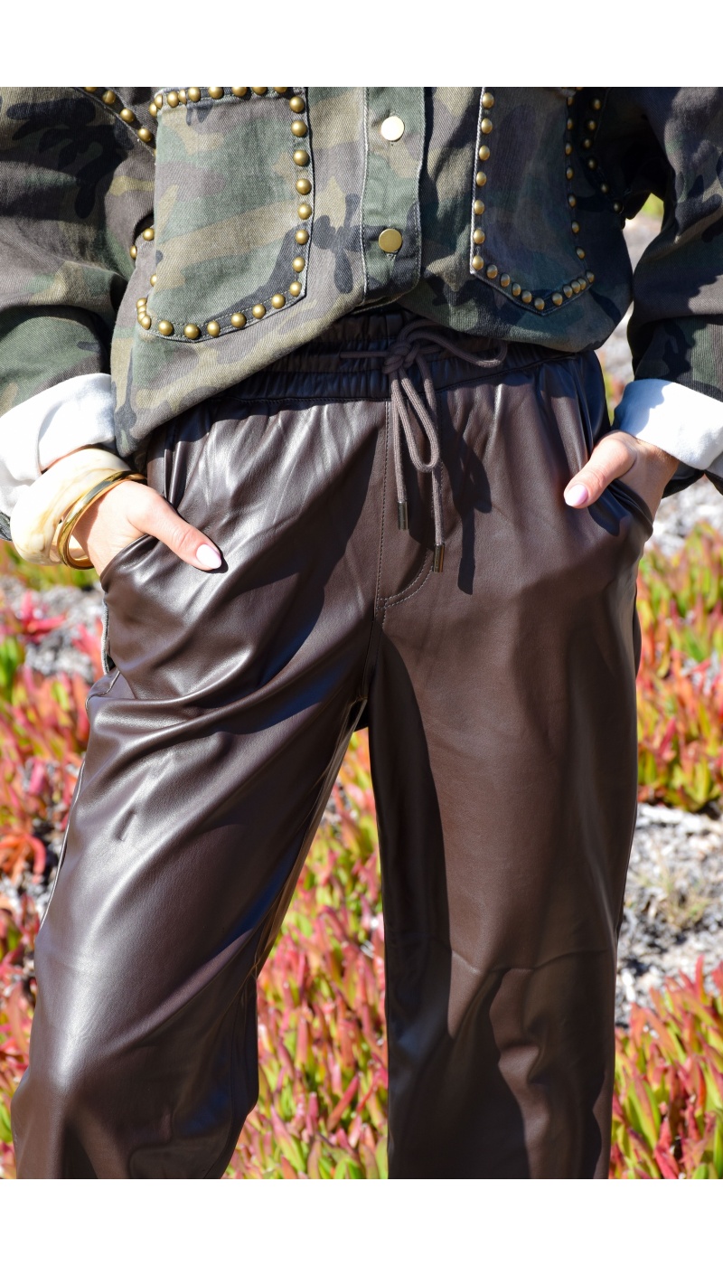 Pantalon Simili Marron VALENTINA Pantalon Simili Marron VALENTINA