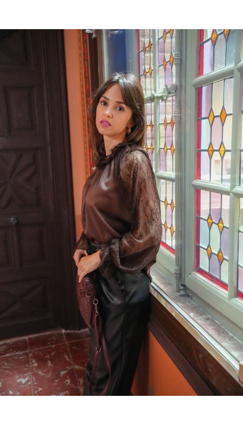 FARFALA MISSTA DENTEL MARRON BLOUSE