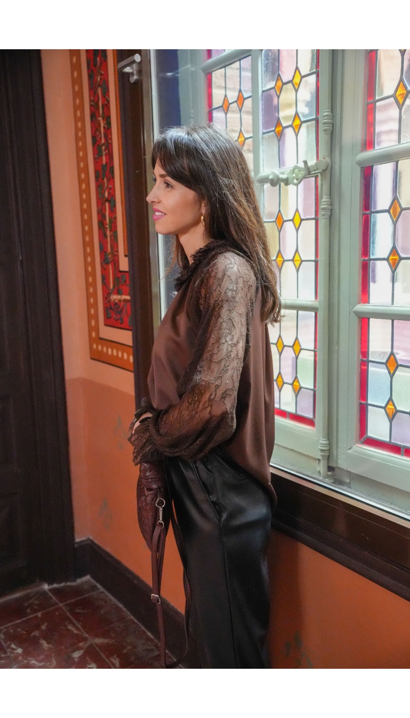FARFALA MISSTA DENTEL MARRON BLOUSE