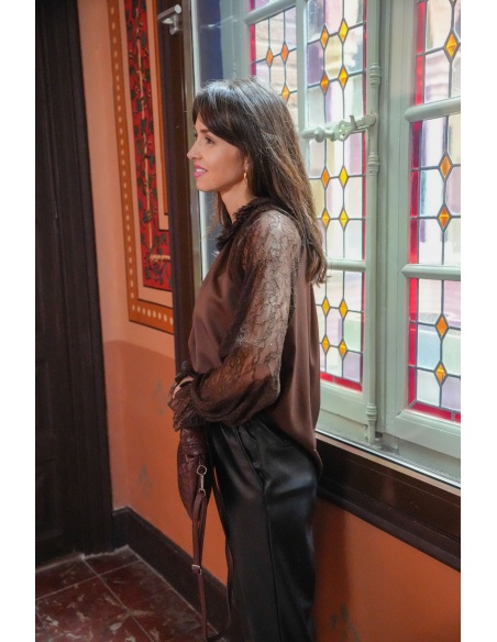 FARFALA MISSTA DENTEL MARRON BLOUSE