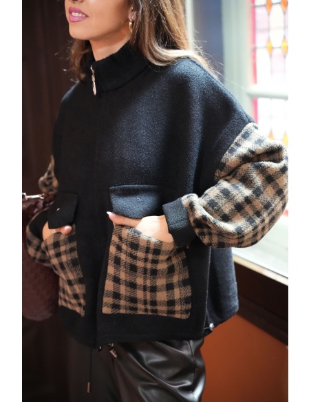 Veste Carreaux Noire FECELIA