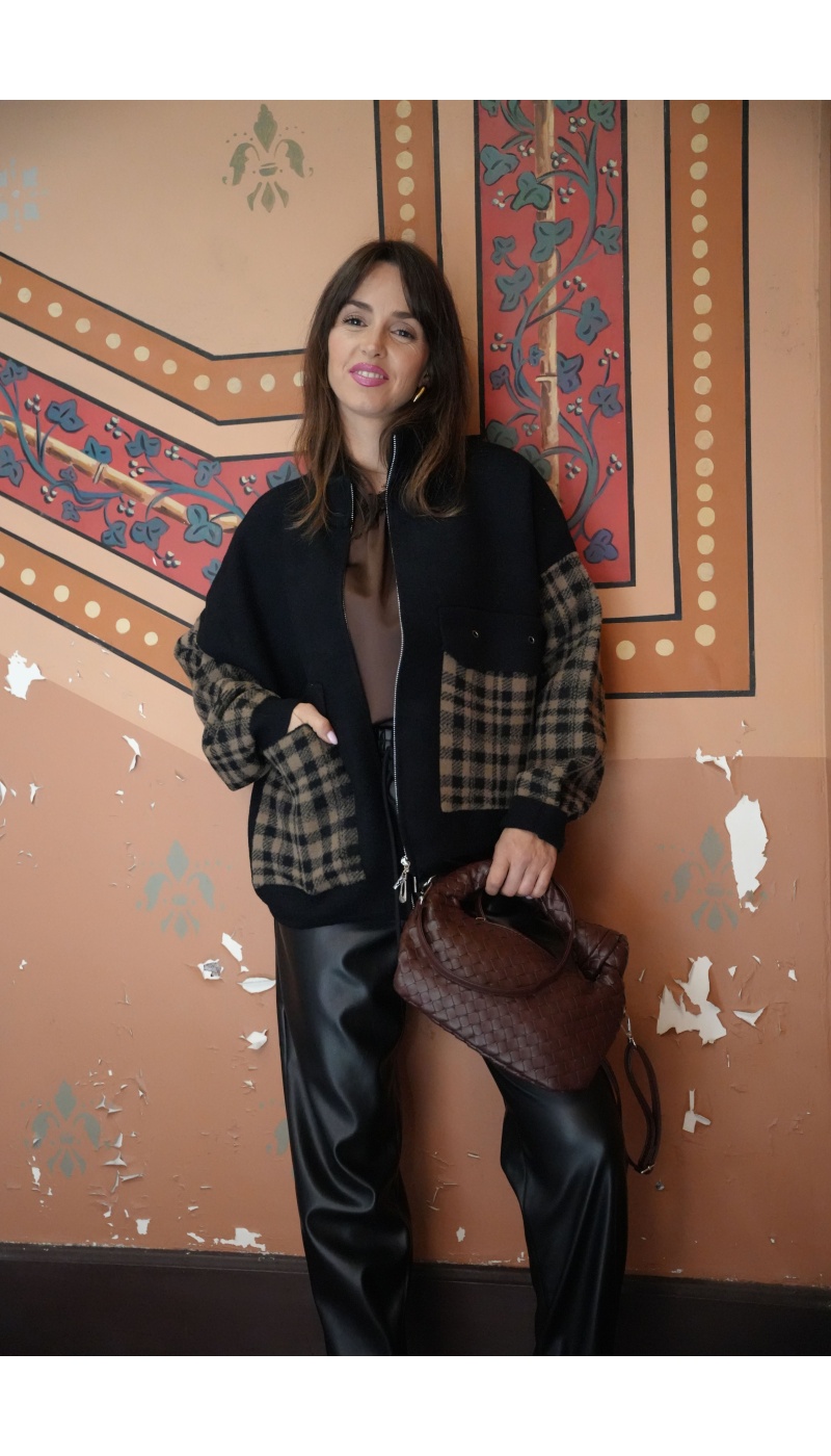 Veste Carreaux Noire FECELIA