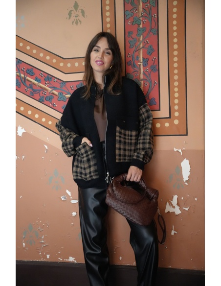 Veste Carreaux Noire FECELIA