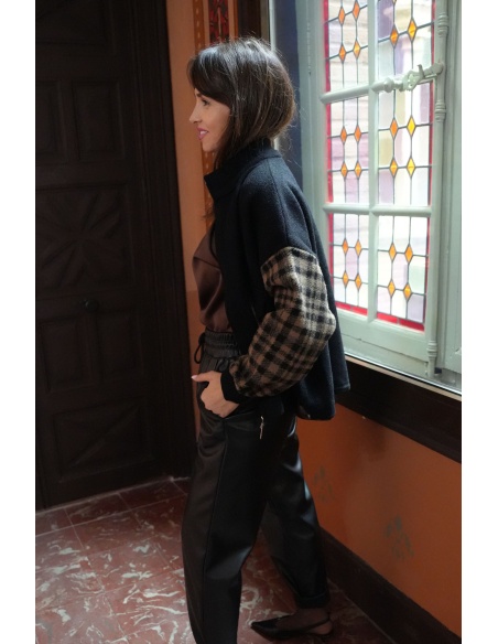 Veste Carreaux Noire FECELIA