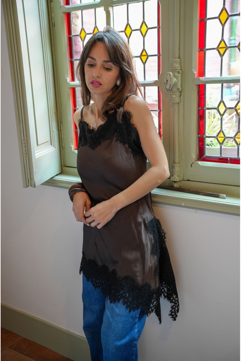 FARFALA MISSTA DENTEL MARRON ROBES FEMME