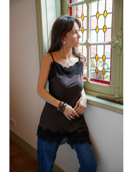 FARFALA MISSTA DENTEL MARRON ROBES FEMME