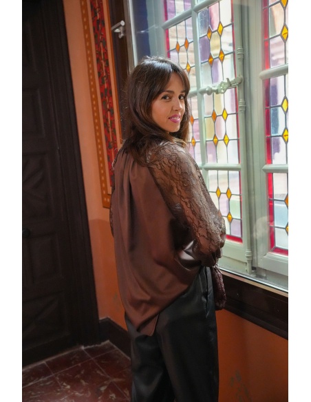 FARFALA MISSTA DENTEL MARRON BLOUSE