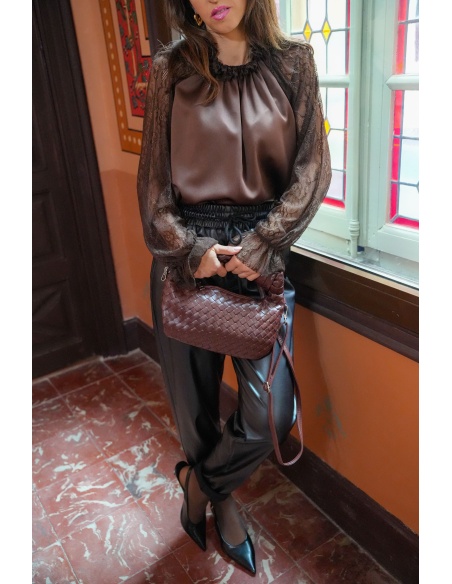 Blouse Dentelle Marron LUNA