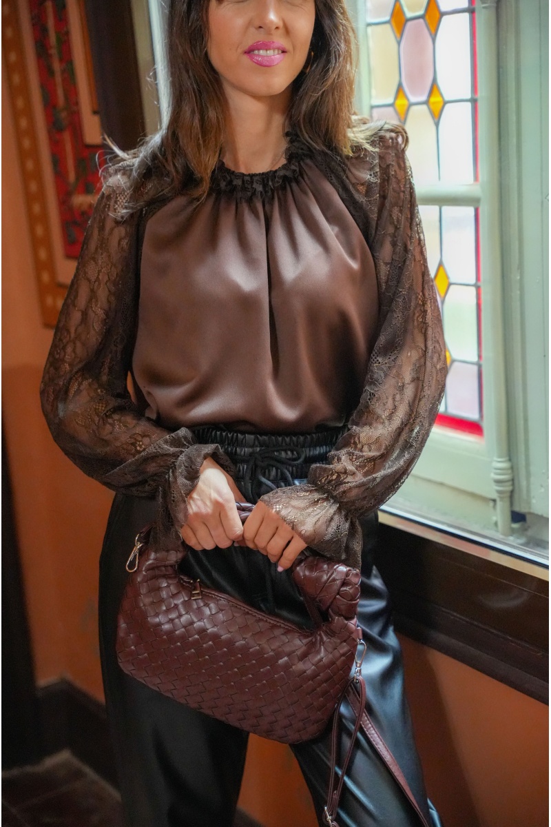 Blouse Dentelle Marron LUNA