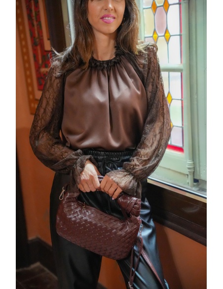 Blouse Dentelle Marron LUNA