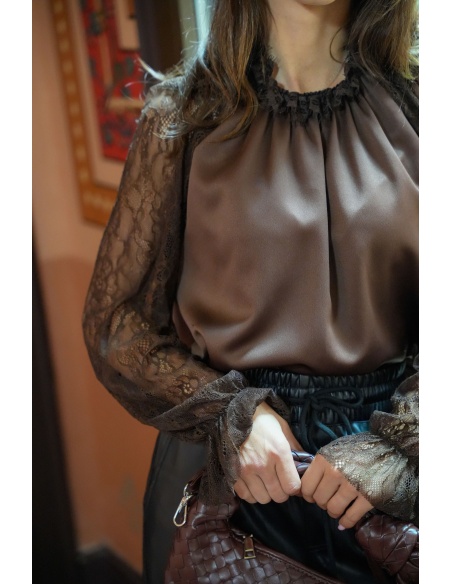 Blouse Dentelle Marron LUNA