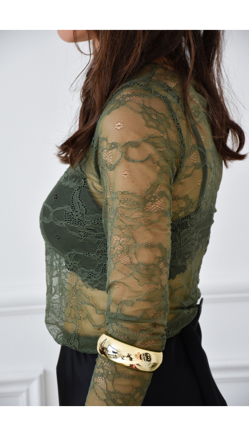 Haut Dentelle Kaki CLEMENCE