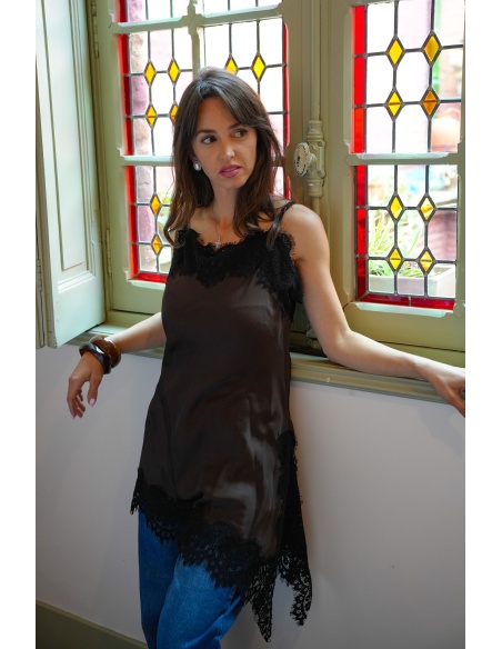 FARFALA MISSTA DENTEL MARRON ROBES FEMME