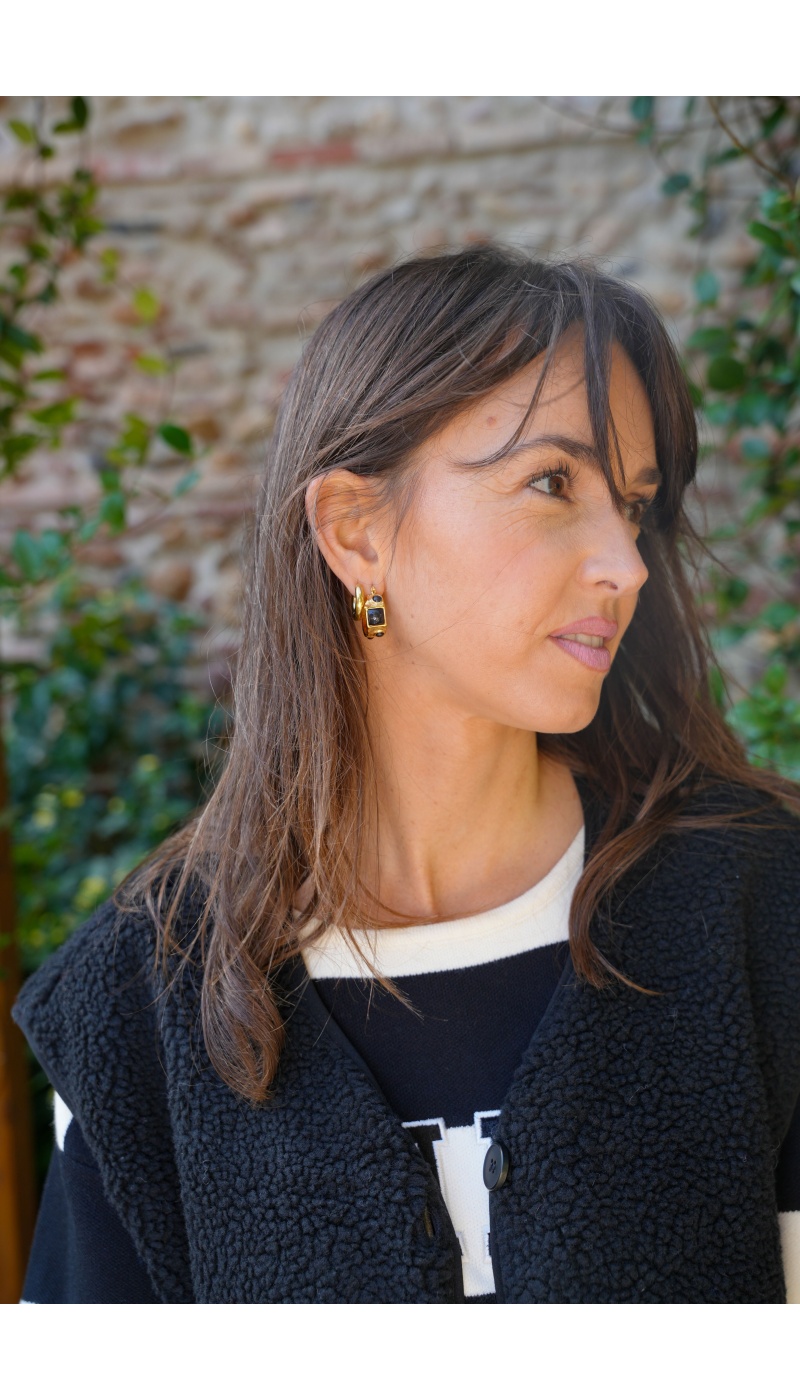 only one barcelona NOIR DORE BOUCLES D'OREILLES