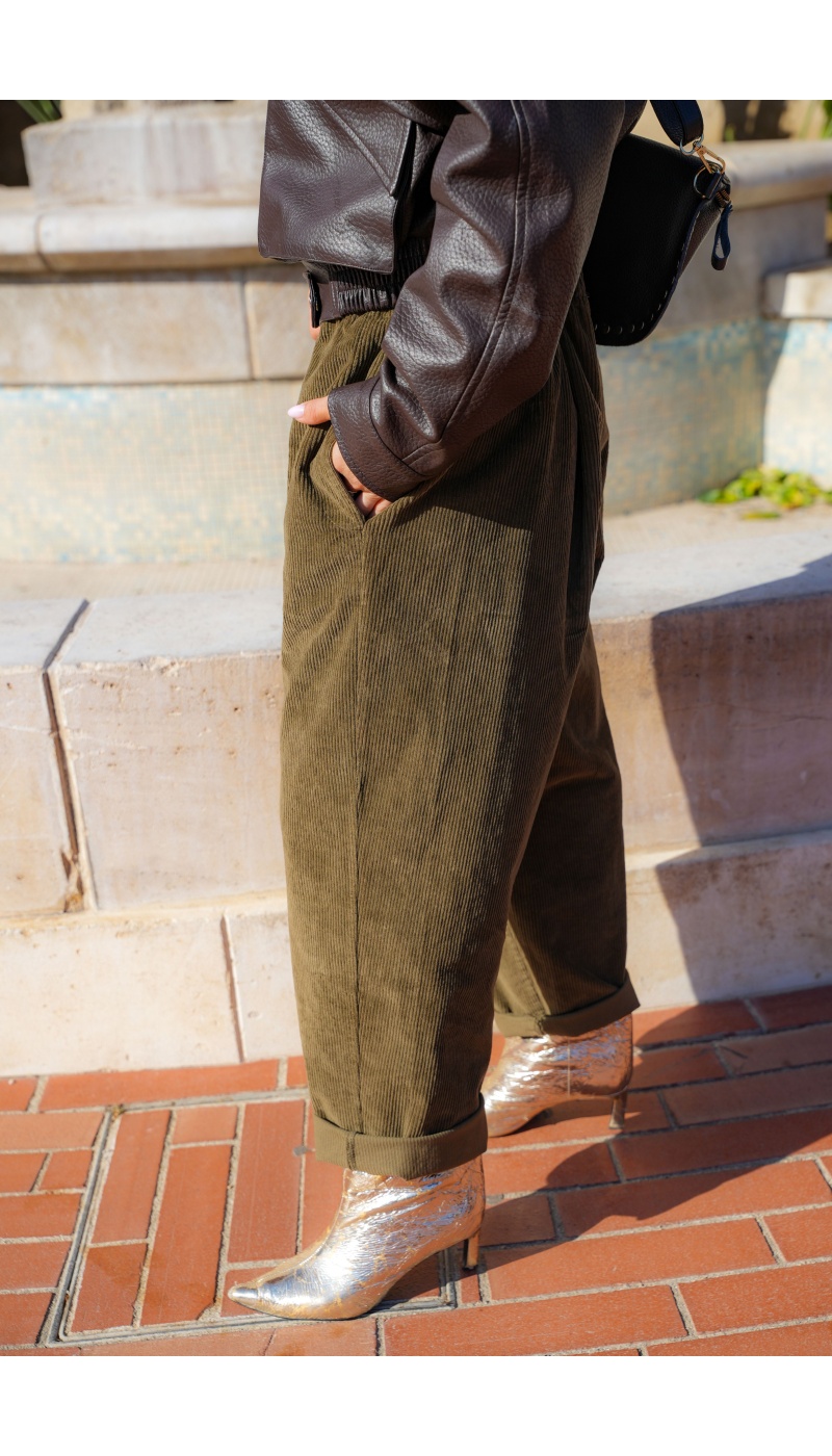 Pantalon Velours Kaki AMELIE