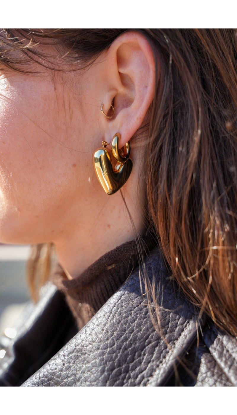 only one barcelona COEUR DORE BOUCLES D'OREILLES