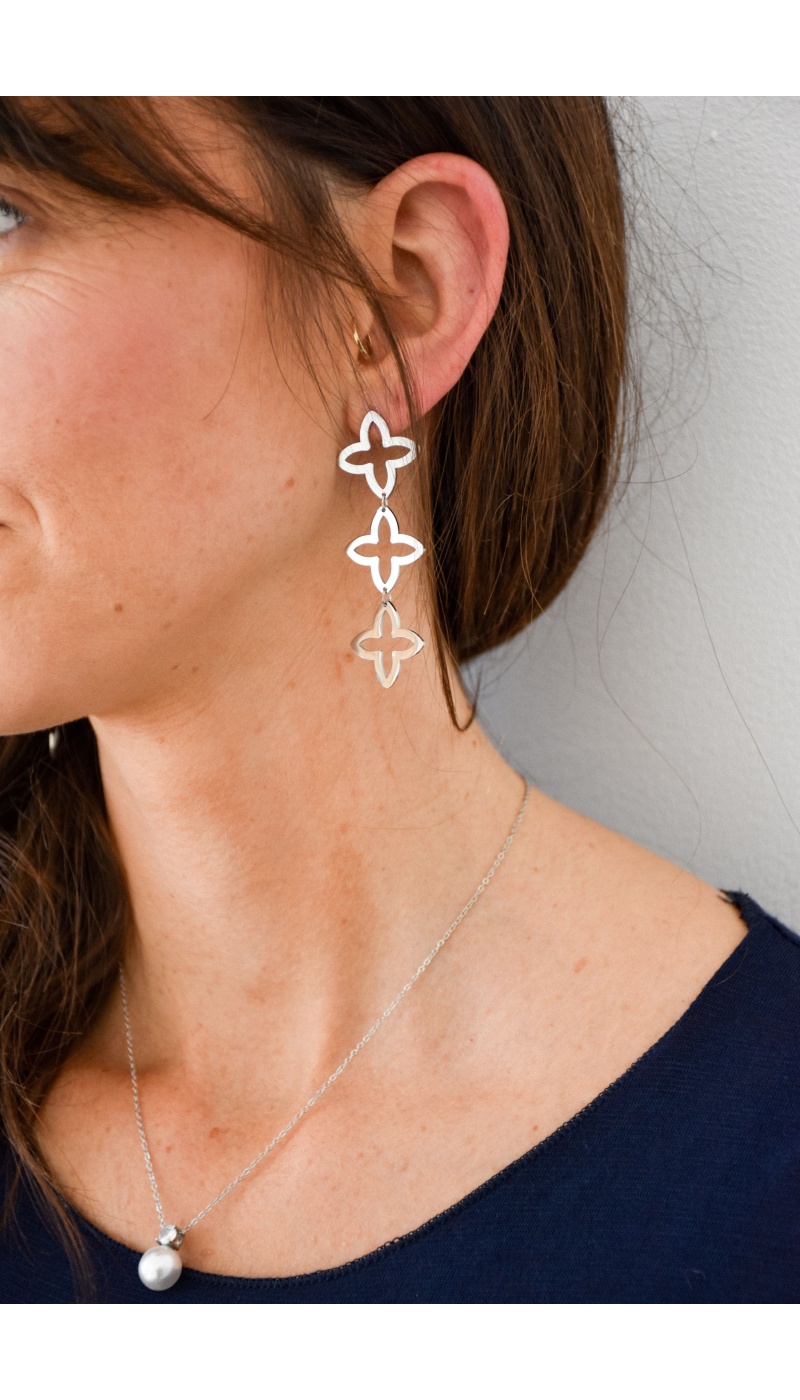 mia complementos bcn PFLEUR ARGENT BOUCLES D'OREILLES