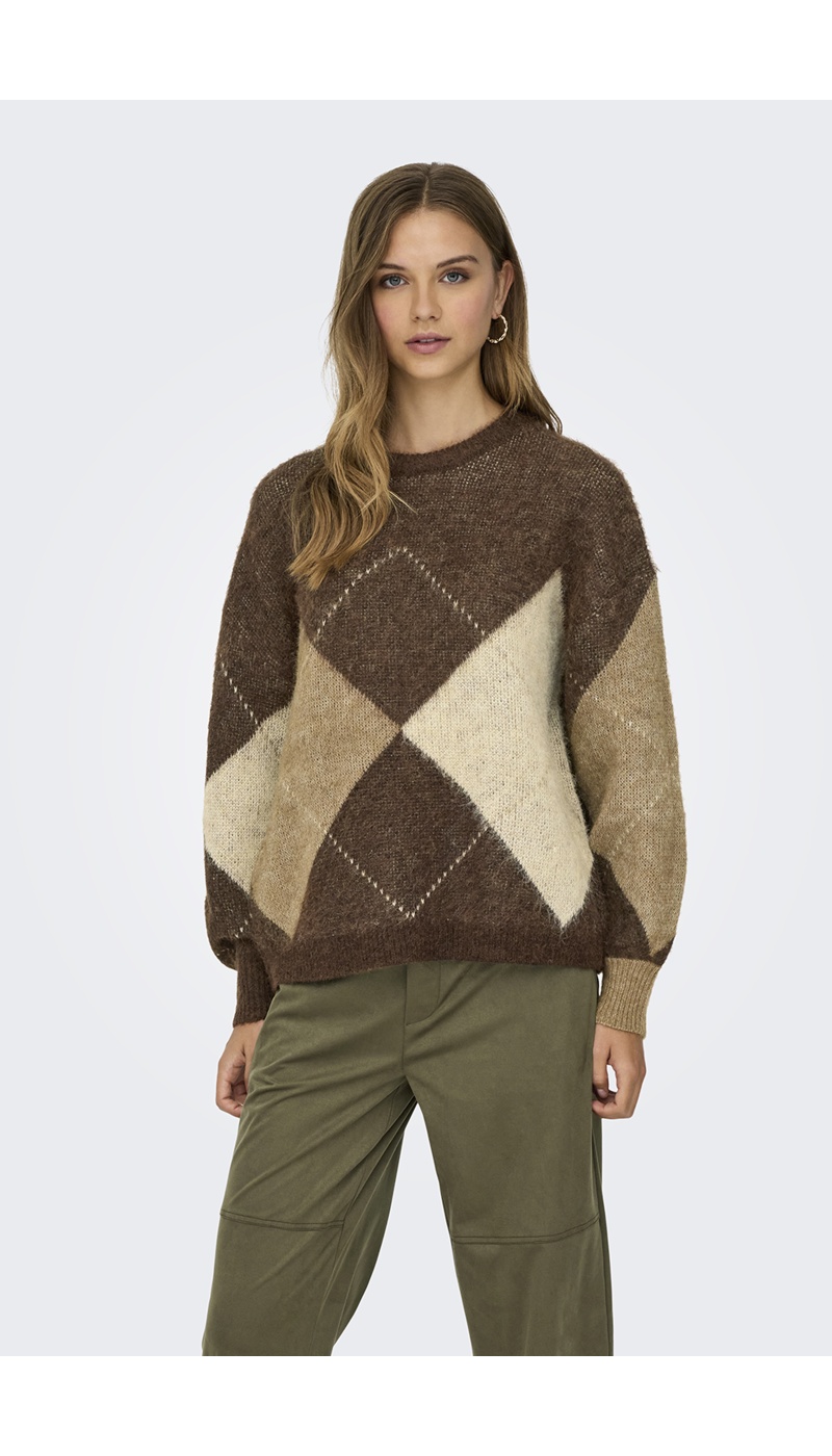 Pull Carreaux Marron ONLNOEME