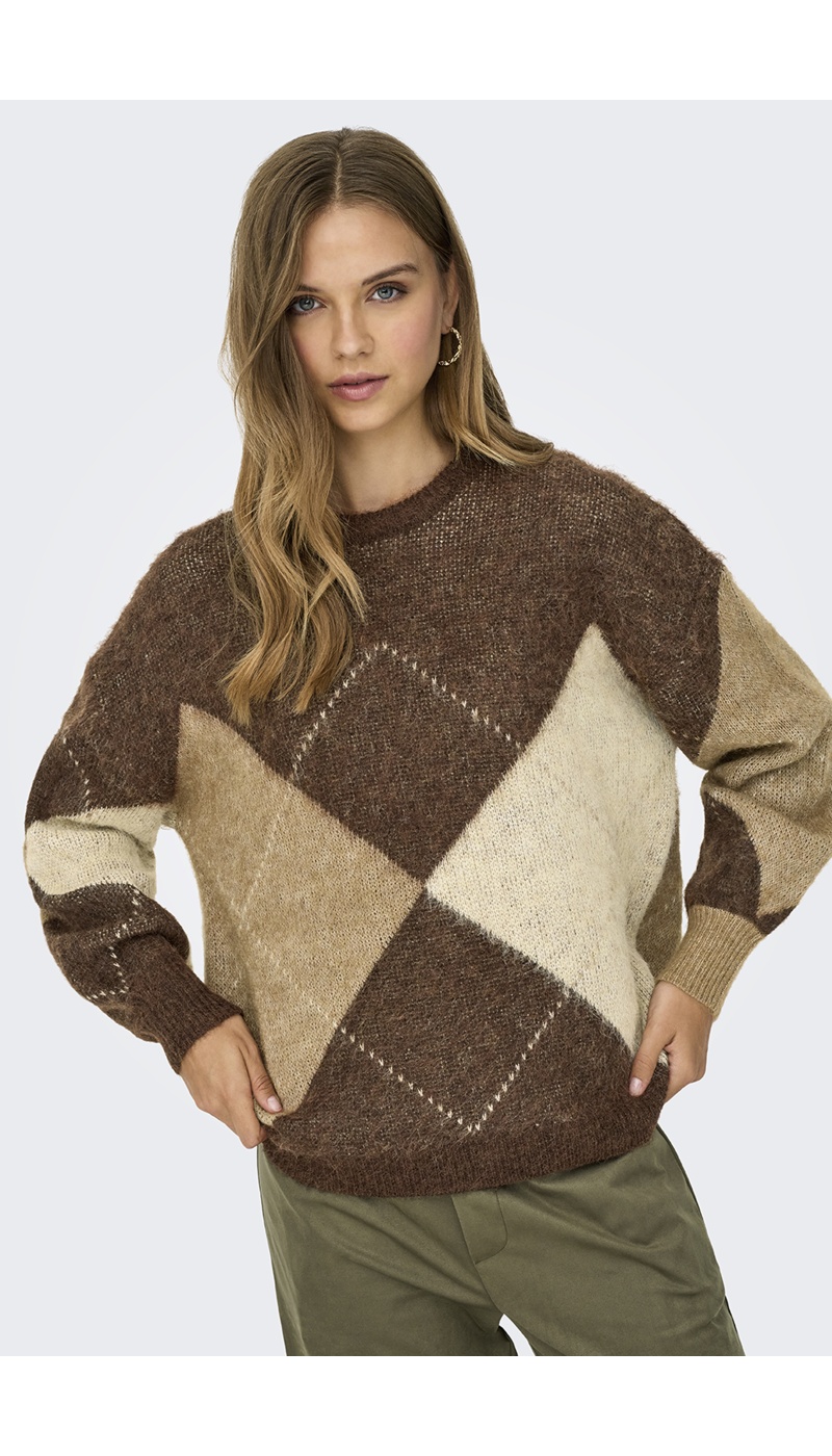 Pull Carreaux Marron ONLNOEME