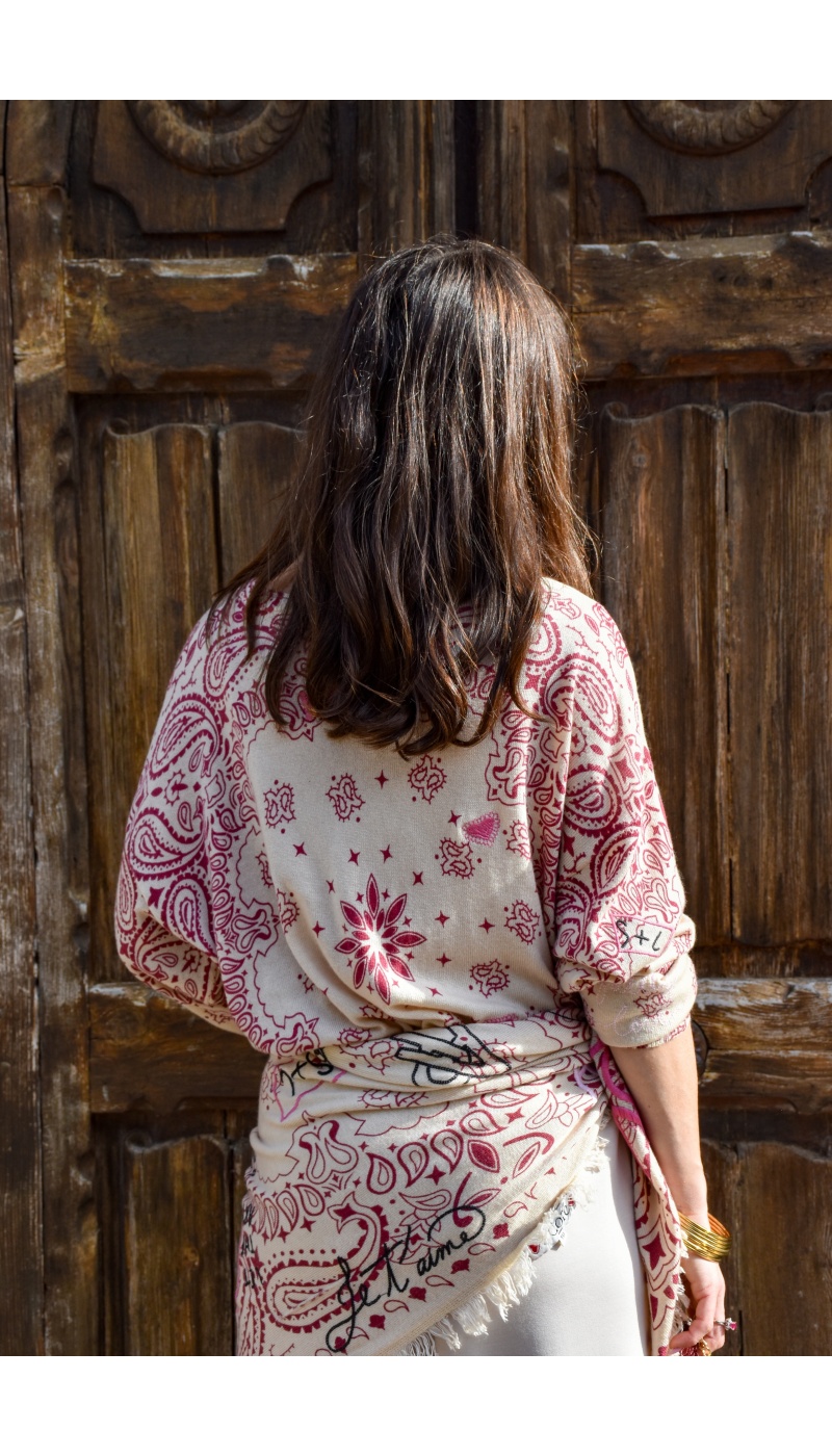 DE FIL EN AIGUILLE ROUGE ECRU PULL FEMME