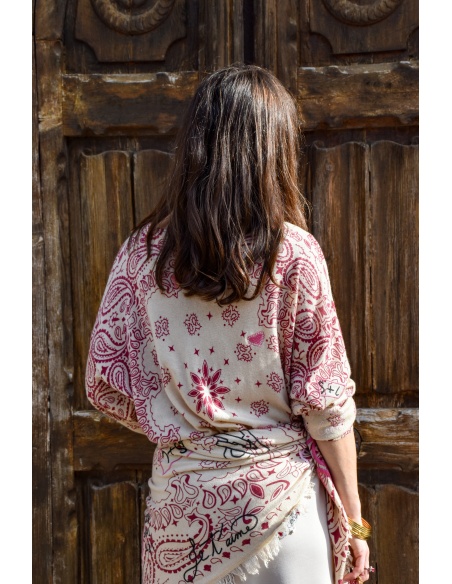 DE FIL EN AIGUILLE ROUGE ECRU PULL FEMME