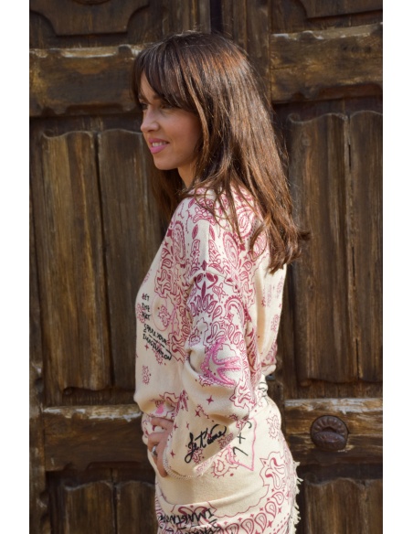 DE FIL EN AIGUILLE ROUGE ECRU PULL FEMME