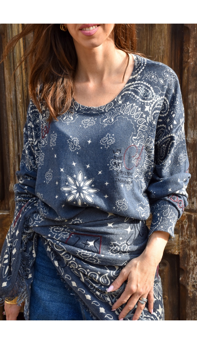 DE FIL EN AIGUILLE ECRU MARINE PULL FEMME