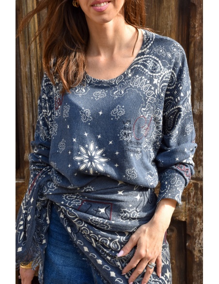 DE FIL EN AIGUILLE ECRU MARINE PULL FEMME