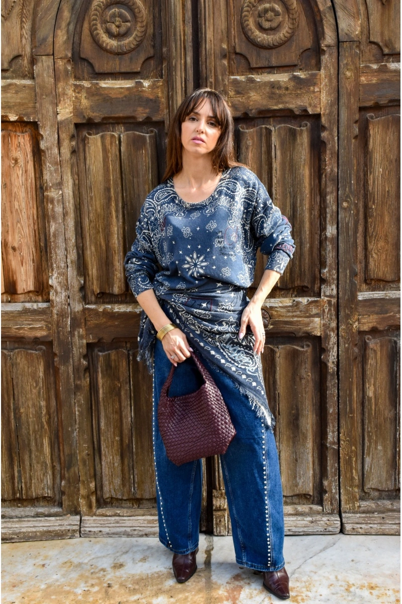 DE FIL EN AIGUILLE ECRU MARINE PULL FEMME